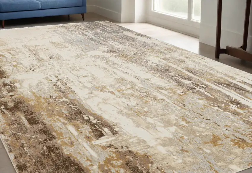 Tan Ivory And Gray Abstract Area Rug Photo 1