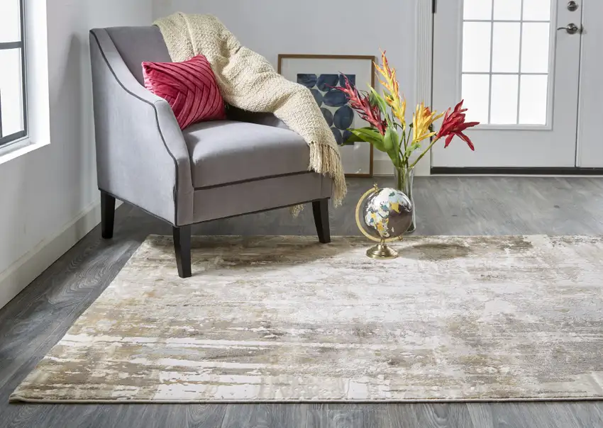 Tan Ivory And Gray Abstract Area Rug Photo 6
