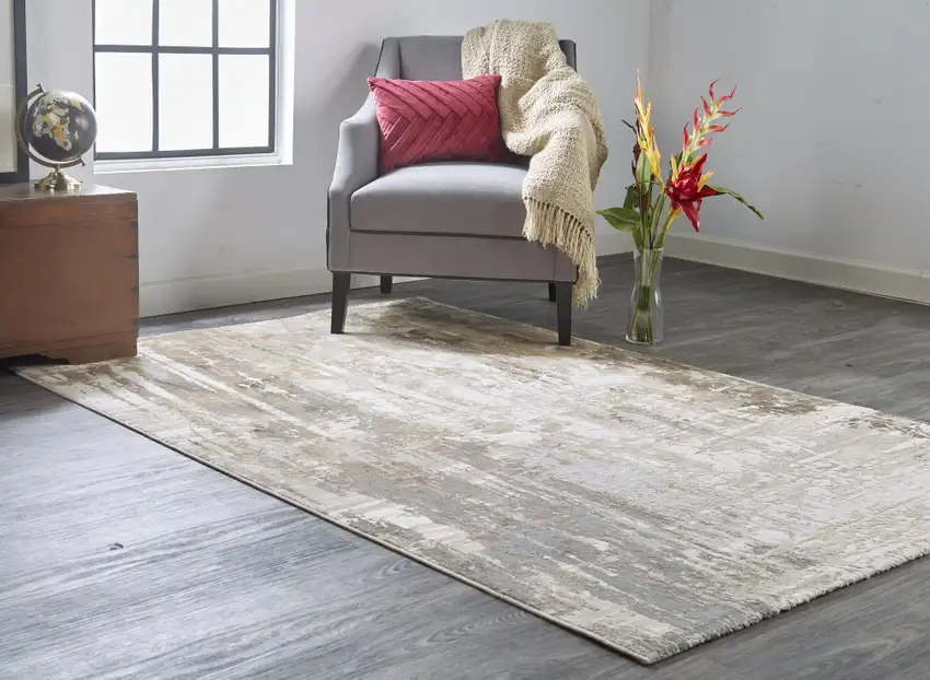 Tan Ivory And Gray Abstract Area Rug Photo 5