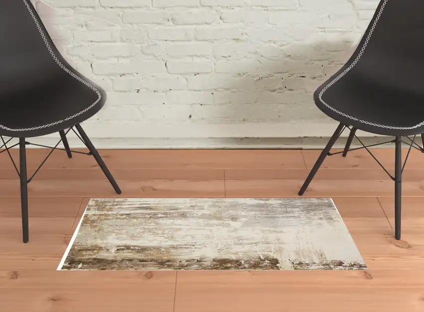 Tan Ivory And Gray Abstract Area Rug Photo 2