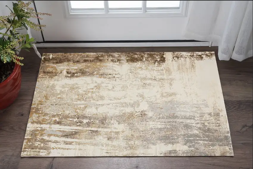 Tan Ivory And Gray Abstract Area Rug Photo 1