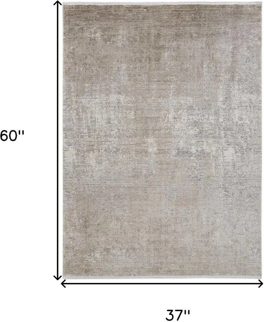 Tan Ivory And Gray Abstract Power Loom Distressed Area Rug With Fringe Photo 10