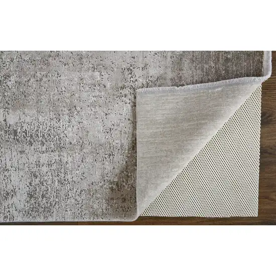 Tan and Ivory Abstract Power Loom Distressed Area Rug With Fringe Photo 5