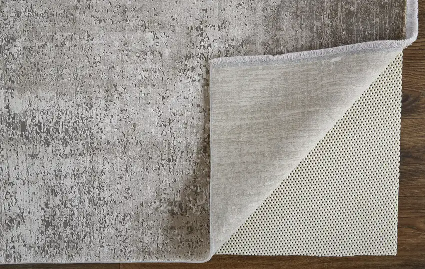 Tan Ivory And Gray Abstract Power Loom Distressed Area Rug With Fringe Photo 4