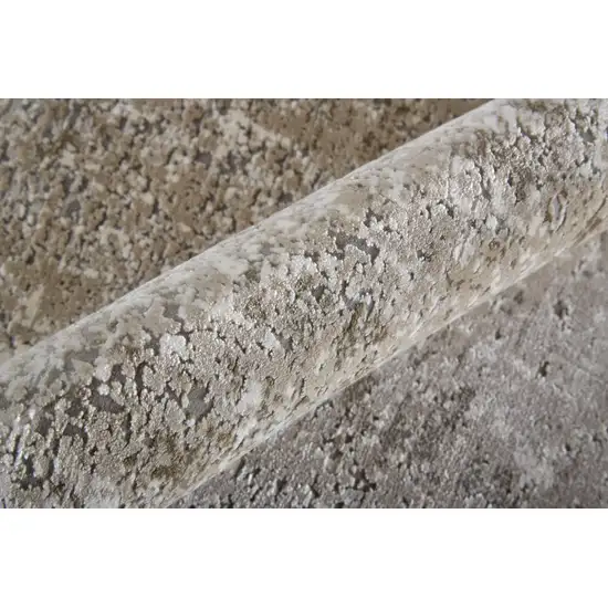 Tan and Ivory Abstract Power Loom Distressed Area Rug With Fringe Photo 9