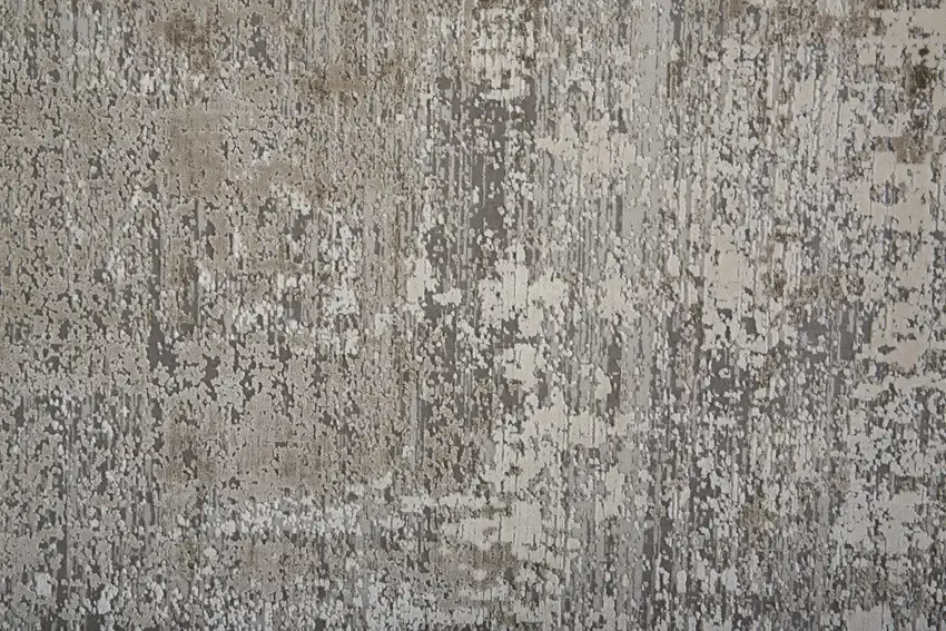 Tan Ivory And Gray Abstract Power Loom Distressed Area Rug With Fringe Photo 9
