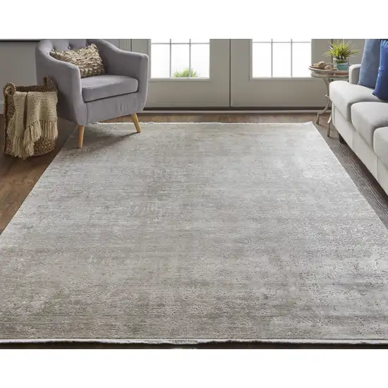 Tan and Ivory Abstract Power Loom Distressed Area Rug With Fringe Photo 7