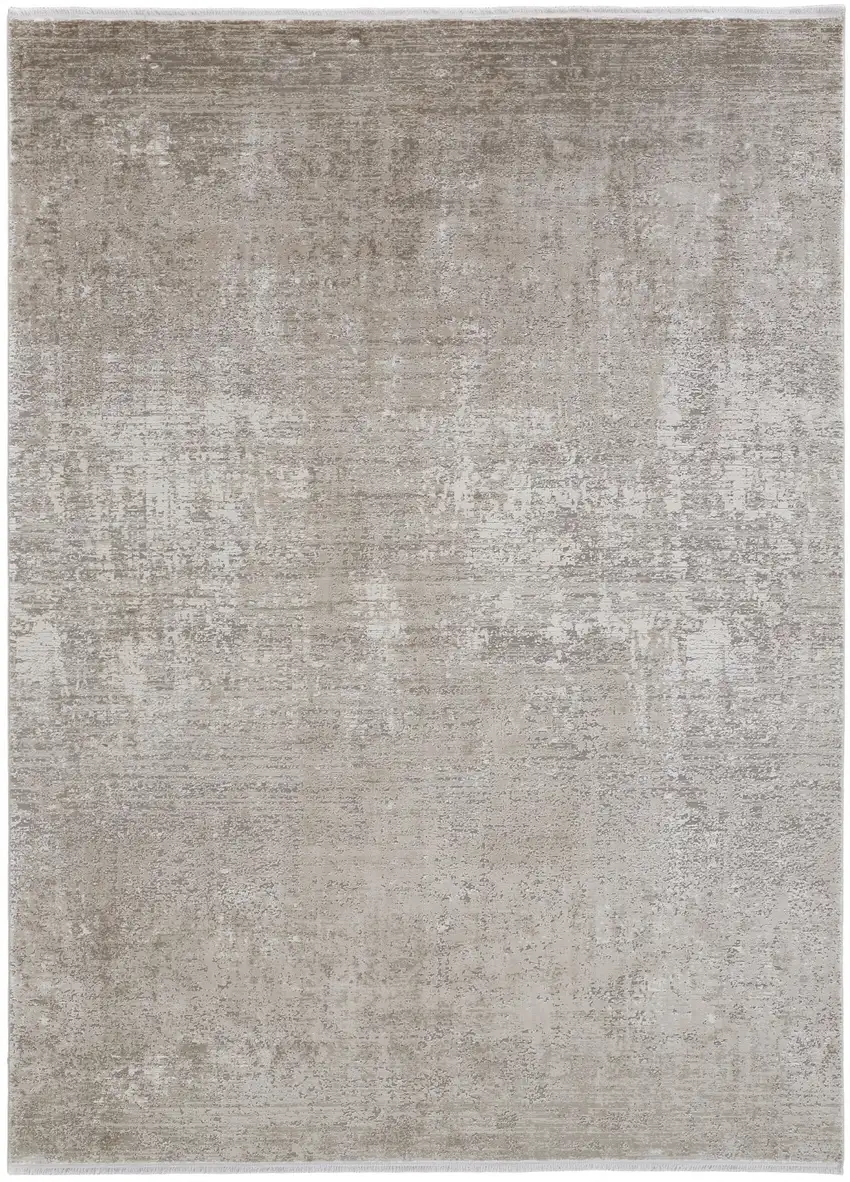 Tan Ivory And Gray Abstract Power Loom Distressed Area Rug With Fringe Photo 1