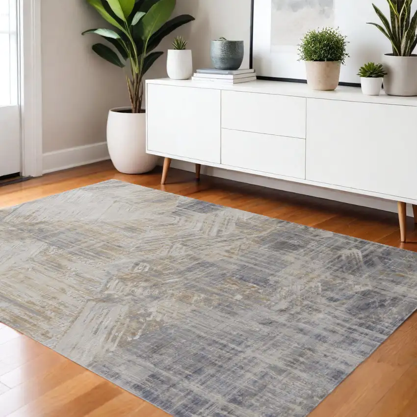 Ivory Gray And Tan Abstract Distressed Area Rug Photo 1