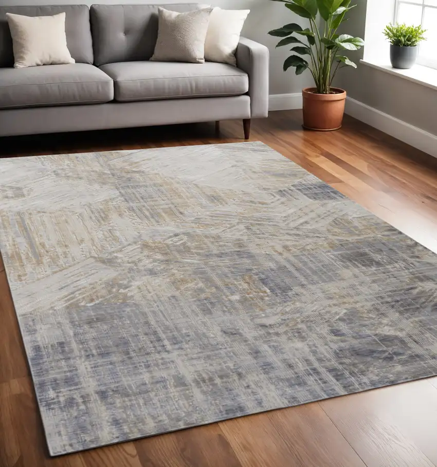 Ivory Gray And Tan Abstract Distressed Area Rug Photo 1