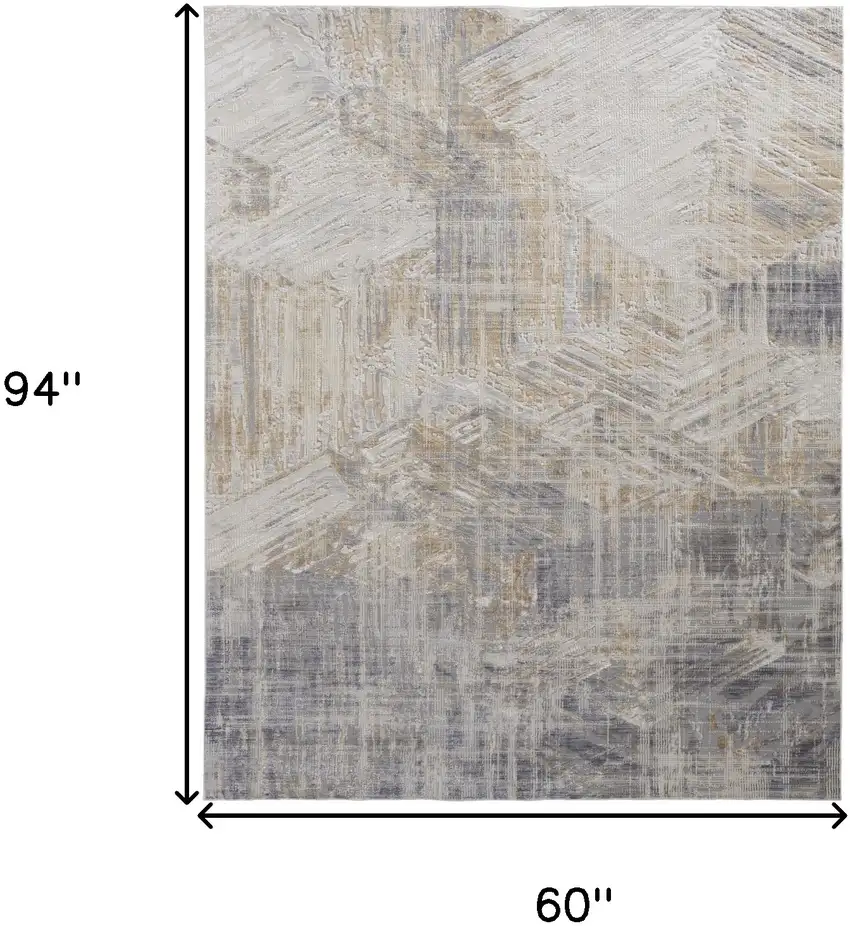 Tan Ivory And Gray Abstract Power Loom Distressed Area Rug Photo 10