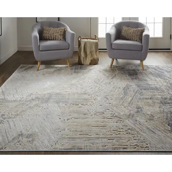 Ivory Gray And Tan Abstract Distressed Area Rug Photo 9