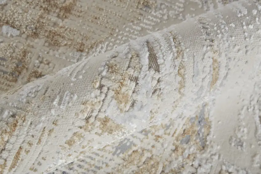 Tan Ivory And Gray Abstract Power Loom Distressed Area Rug Photo 9