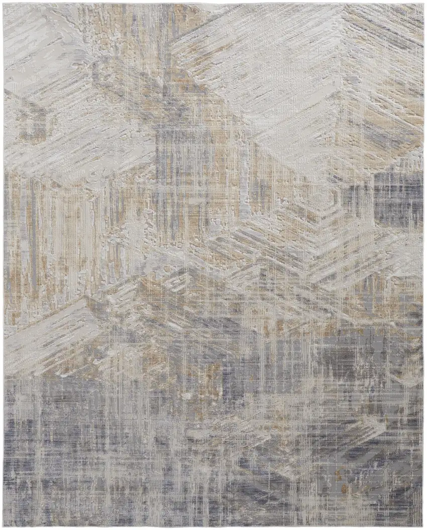 Ivory Gray And Tan Abstract Distressed Area Rug Photo 2