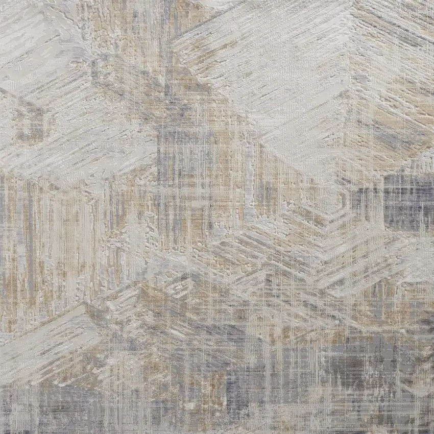 Ivory Gray And Tan Abstract Distressed Area Rug Photo 5