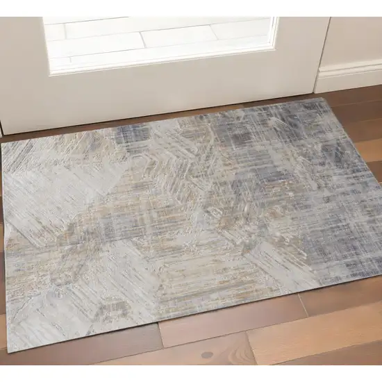 Ivory Gray And Tan Abstract Distressed Area Rug Photo 1