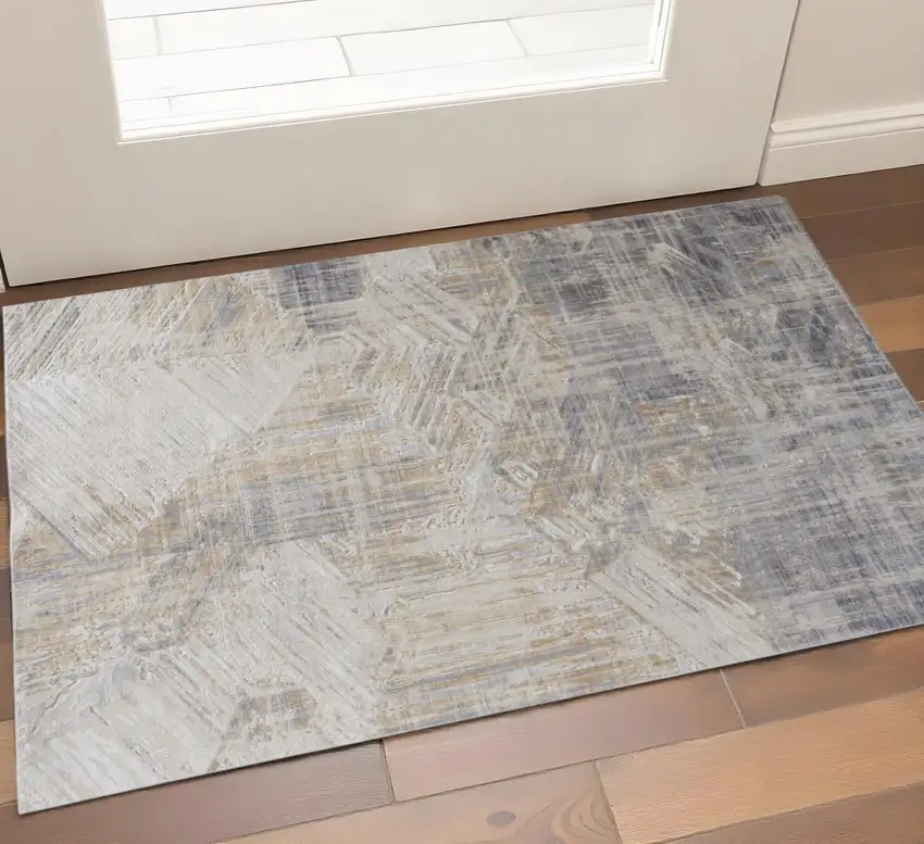 Ivory Gray And Tan Abstract Distressed Area Rug Photo 1