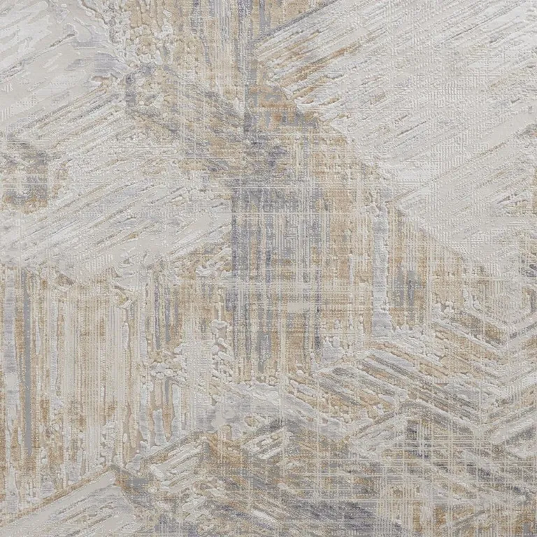 Tan Ivory And Gray Abstract Power Loom Distressed Area Rug Photo 4