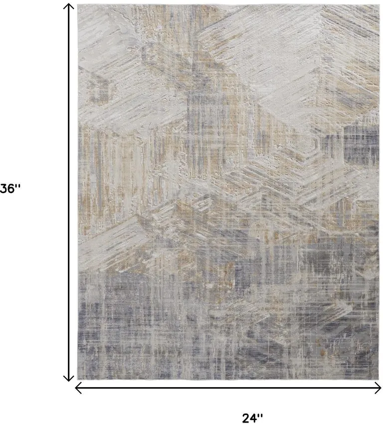 Tan Ivory And Gray Abstract Power Loom Distressed Area Rug Photo 3