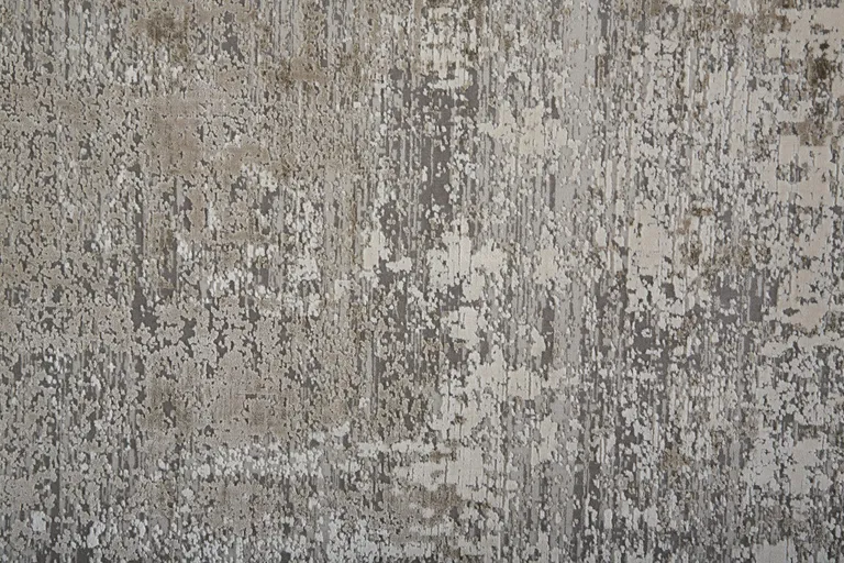Tan Ivory And Gray Abstract Power Loom Distressed Runner Rug With Fringe Photo 5
