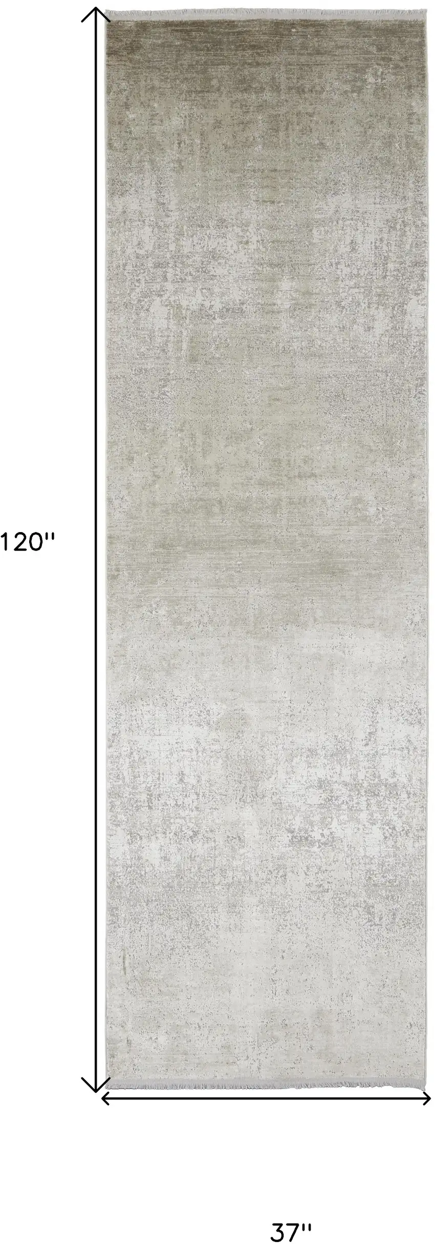 Tan Ivory And Gray Abstract Power Loom Distressed Runner Rug With Fringe Photo 7