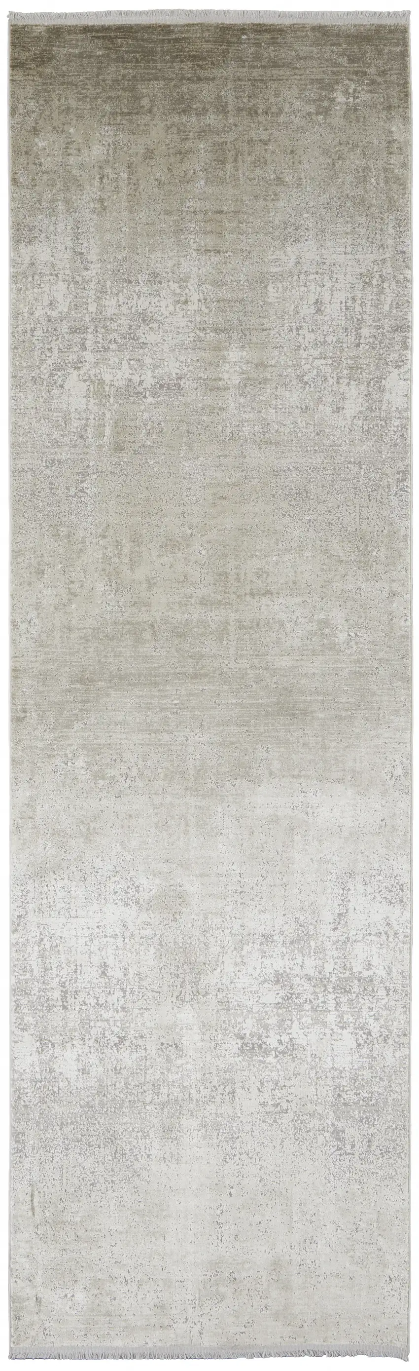 Tan Ivory And Gray Abstract Power Loom Distressed Runner Rug With Fringe Photo 1