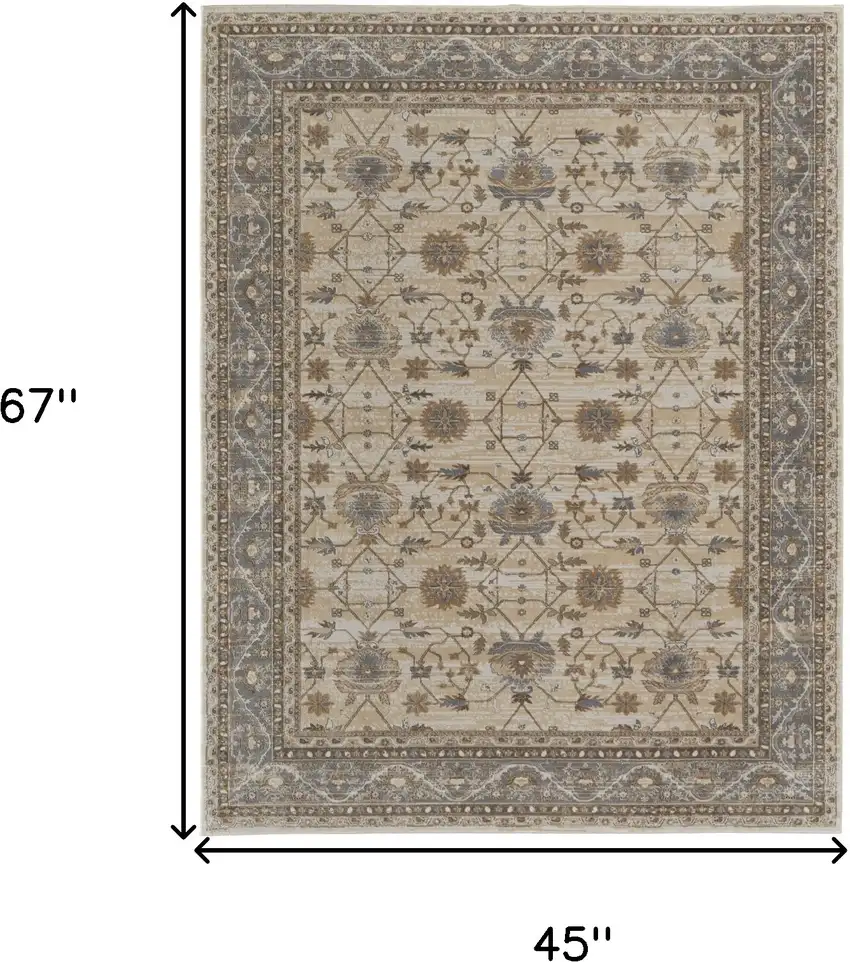 Tan Ivory And Gray Oriental Area Rug Photo 3