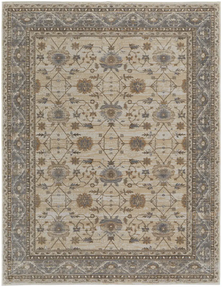 Tan Ivory And Gray Power Loom Area Rug Photo 1