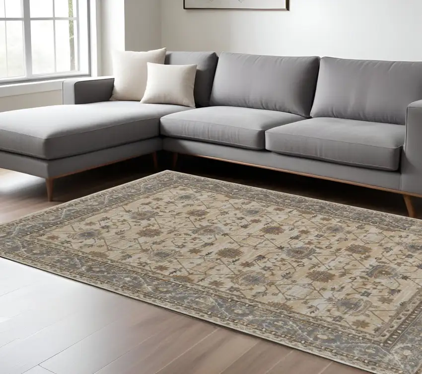 Tan Ivory And Gray Power Loom Area Rug Photo 1