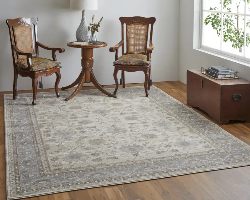 Tan Ivory And Gray Power Loom Area Rug Photo 7