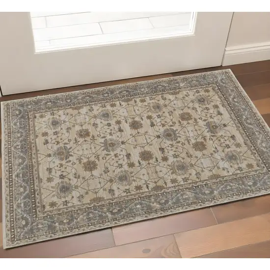 Tan Ivory And Gray Oriental Area Rug Photo 1