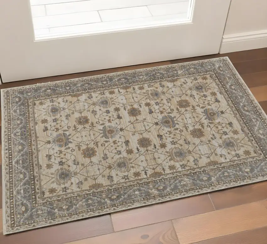 Tan Ivory And Gray Oriental Area Rug Photo 1