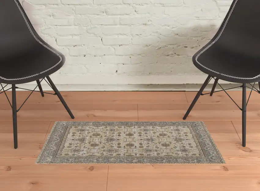 Tan Ivory And Gray Power Loom Area Rug Photo 2