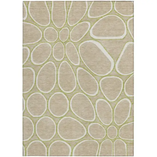 Tan Ivory And Green Abstract Washable Indoor Outdoor Area Rug Photo 5