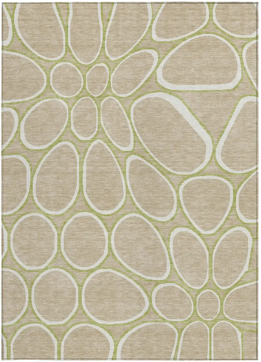 Tan Ivory And Green Abstract Washable Indoor Outdoor Area Rug Photo 5