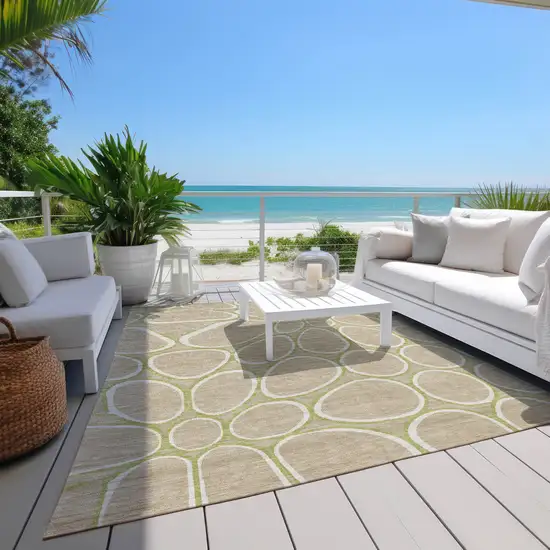 Tan Ivory And Green Abstract Washable Indoor Outdoor Area Rug Photo 9