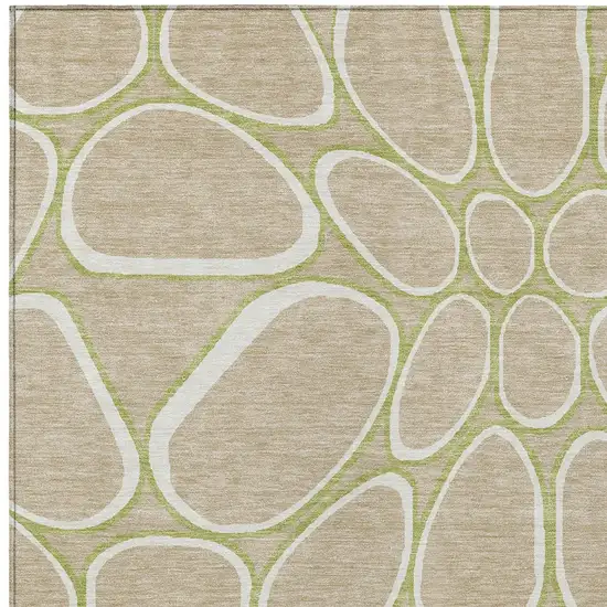 Tan Ivory And Green Abstract Washable Indoor Outdoor Area Rug Photo 5