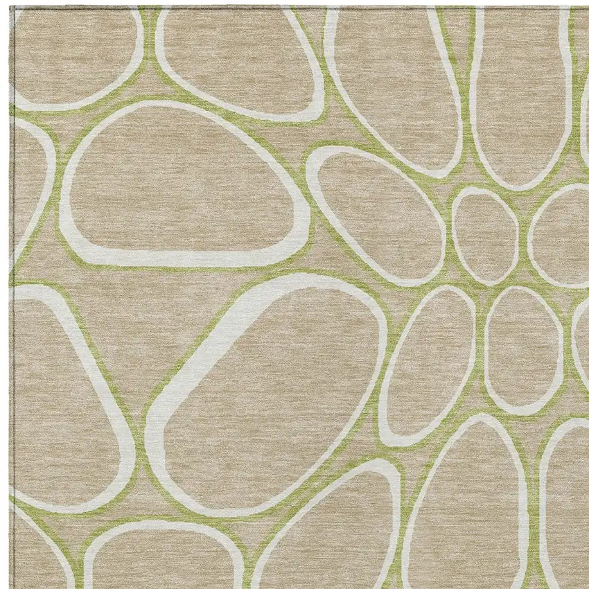 Tan Ivory And Green Abstract Washable Indoor Outdoor Area Rug Photo 5