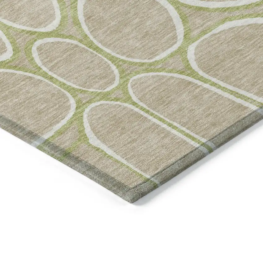Tan Ivory And Green Abstract Washable Indoor Outdoor Area Rug Photo 4