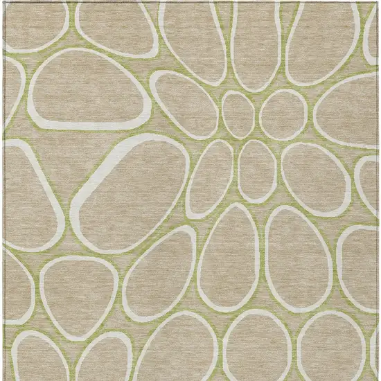 Tan Ivory And Green Abstract Washable Indoor Outdoor Area Rug Photo 6
