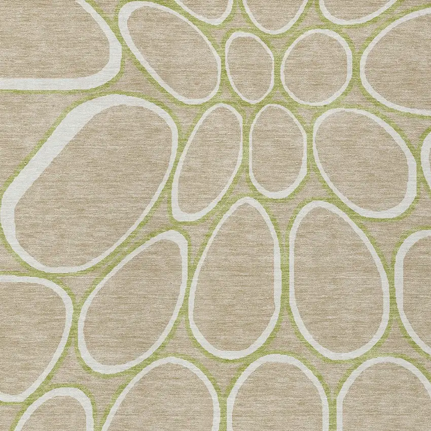 Tan Ivory And Green Abstract Washable Indoor Outdoor Area Rug Photo 5