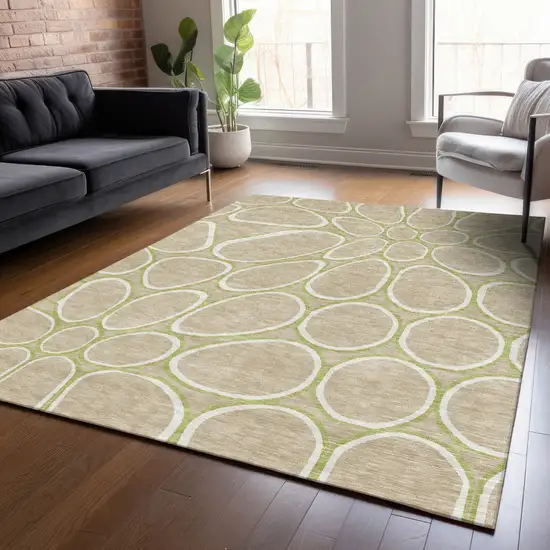 Tan Ivory And Green Abstract Washable Indoor Outdoor Area Rug Photo 8