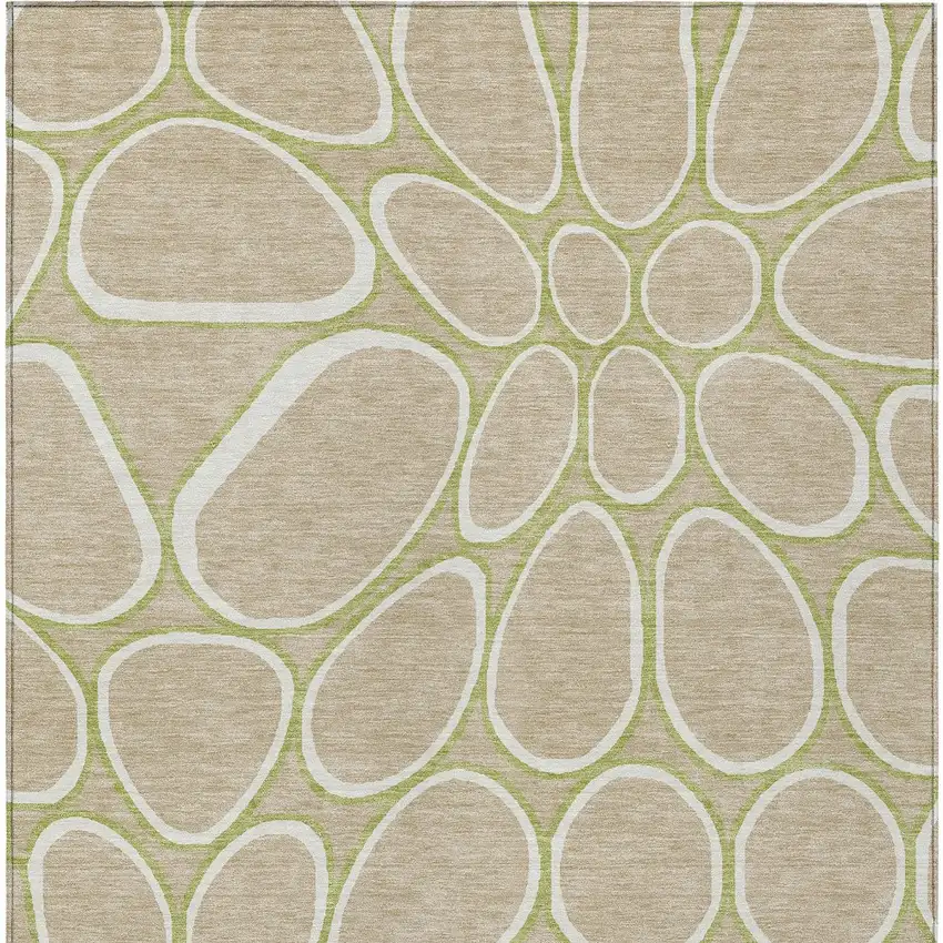 Tan Ivory And Green Abstract Washable Indoor Outdoor Area Rug Photo 6