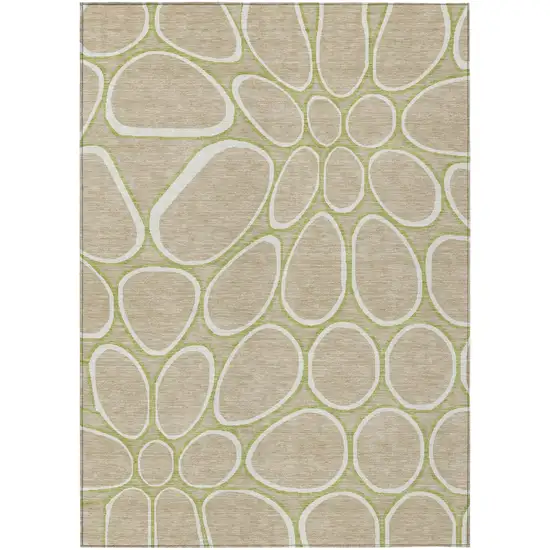 Tan Ivory And Green Abstract Washable Indoor Outdoor Area Rug Photo 2