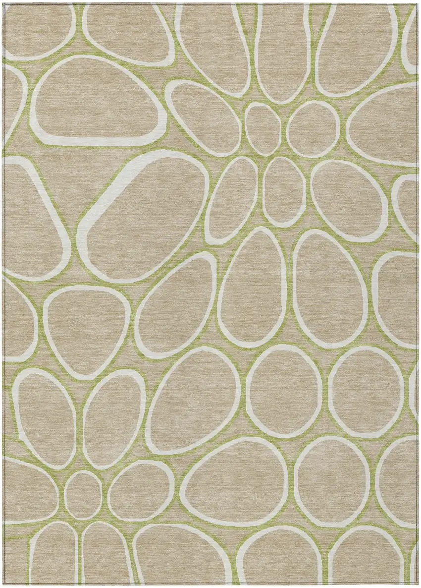 Tan Ivory And Green Abstract Washable Indoor Outdoor Area Rug Photo 2