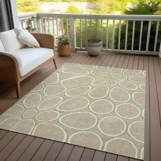 Tan Ivory And Green Abstract Washable Indoor Outdoor Area Rug Photo 7