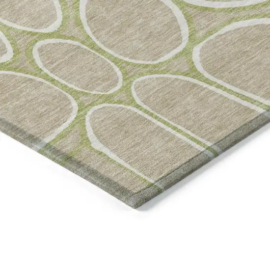 Tan Ivory And Green Abstract Washable Indoor Outdoor Area Rug Photo 4