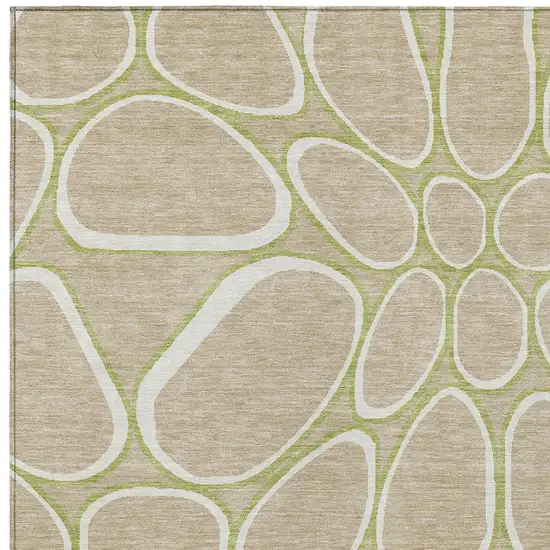 Tan Ivory And Green Abstract Washable Indoor Outdoor Area Rug Photo 5