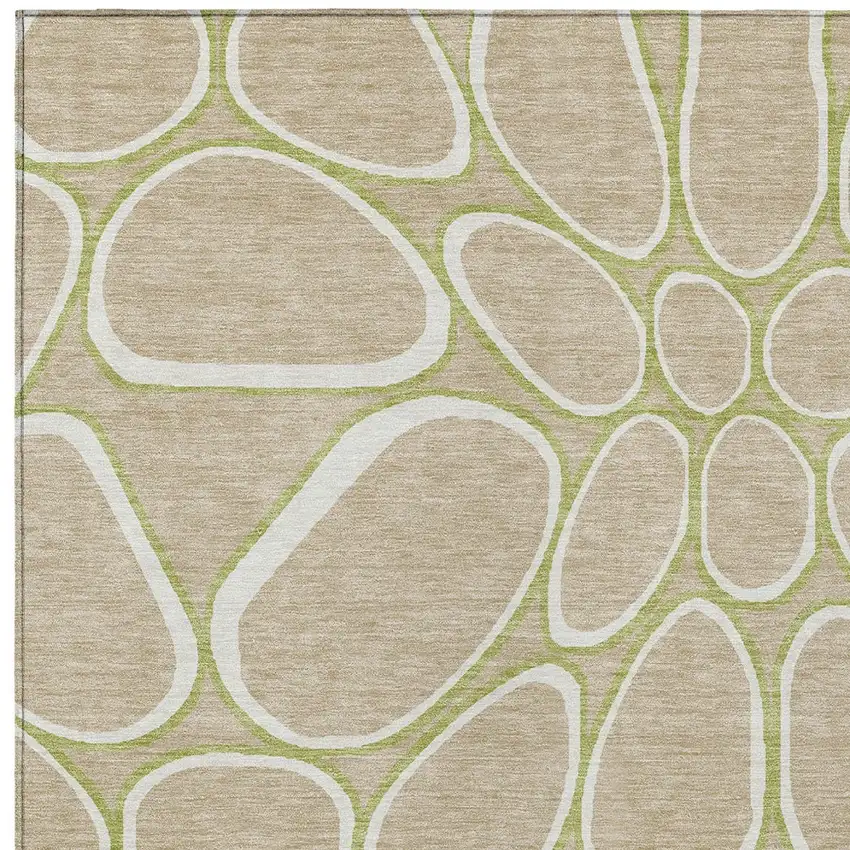 Tan Ivory And Green Abstract Washable Indoor Outdoor Area Rug Photo 5