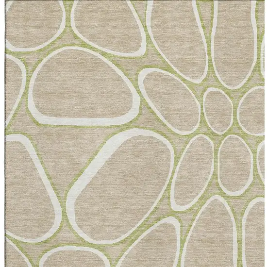 Tan Ivory And Green Geometric Washable Area Rug With UV Protection Photo 2